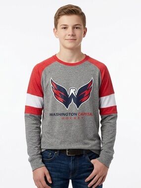 Mens NHL Washington Capitals Size S Cotton Blend Long Sleeved Crew Neck Logo NWT